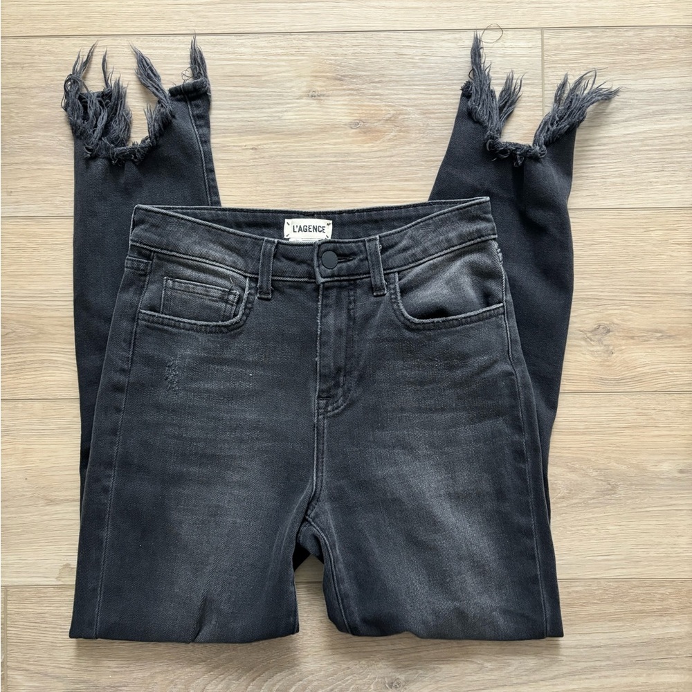 L'AGENCE High Line high-rise skinny jeans in a distressed black wash Size 26